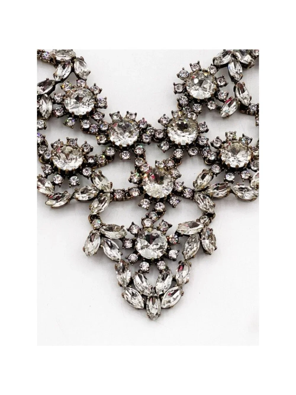 J.Crew Crystal Statement Bib Necklace Antiqued Gold Tone Rhinestone Adjustable